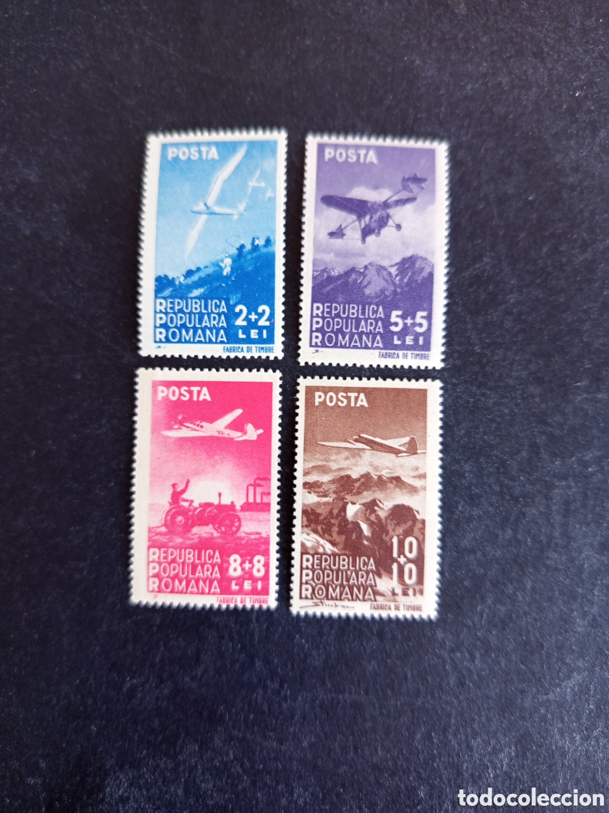 Sellos: Ruman&iacute;a, 1948. En honor a la aviaci&oacute;n . Yv. 1054/7. Serie completa Pedido m&iacute;nimo 3 &euro;. Ver fotos.