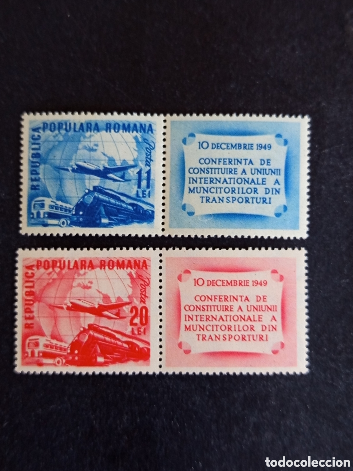 Sellos: Ruman&iacute;a, 1949. Transporte. Yv. 1085/6. Serie completa. Pedido m&iacute;nimo 3 &euro;. Ver fotos.