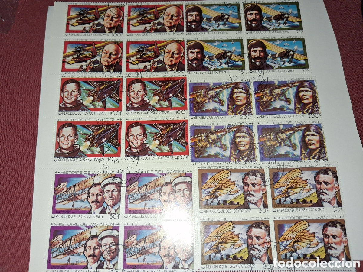 Sellos: Sello (2series) Comoras mtdo 1978. Historia aviaci&oacute;n. Aviones. Vuelos. Pilotos. Avioneta. Inventos.