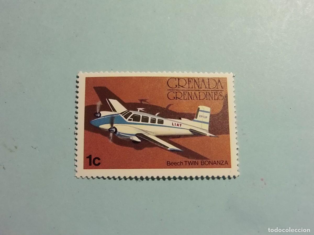 Sellos: GRENADA 1976 - AVIACI&Oacute;N - AVI&Oacute;N BIMOTOR BEECH TWIN BONANZA - AEROLINEA LIAT - NUEVO.