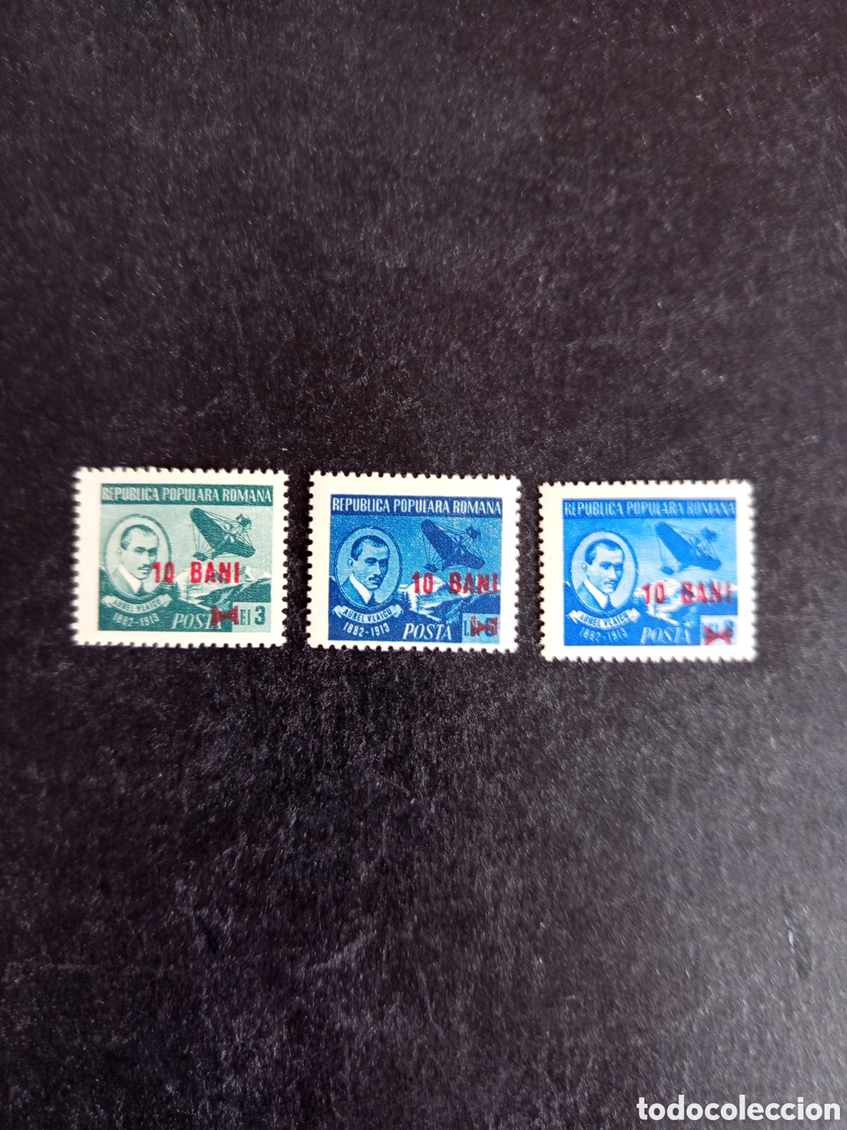 Sellos: Ruman&iacute;a, 1952. Aurel Vliacu y avi&oacute;n . Yv 1190/2. Serie completa sobrecarga. Pedido m&iacute;nimo 3 &euro;.