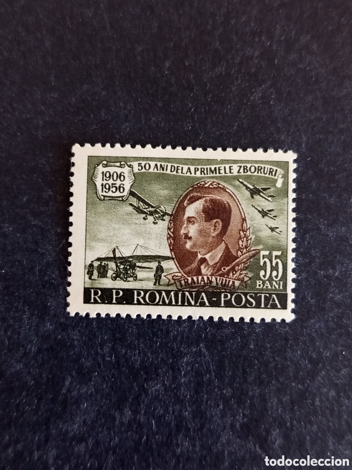 Sellos: Ruman&iacute;a, 1956. Traian Vuia y avi&oacute;n. Yv 1458. Serie completa. Pedido m&iacute;nimo 3 &euro;. Ver fotos.