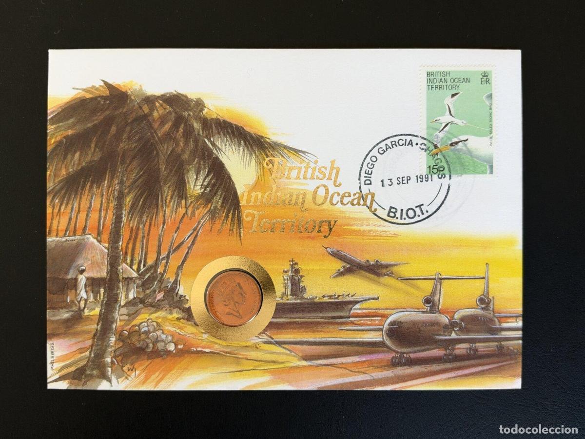 Sellos: BIOT Territorio Brit&aacute;nico del Oc&eacute;ano &Iacute;ndico sobre numism&aacute;tico 1991