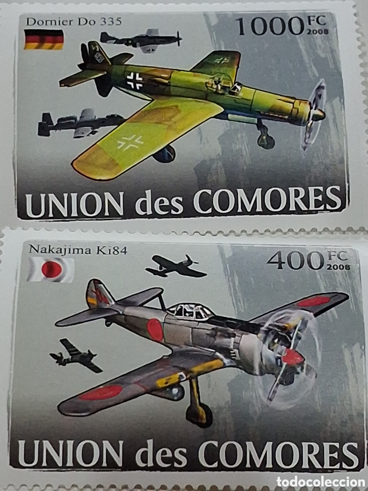 Sellos: Sello Comoras nuevo 2008. Aviones. Aviacion. 2a guerra mundial. Caza. Bombardero. Militar. Avioneta