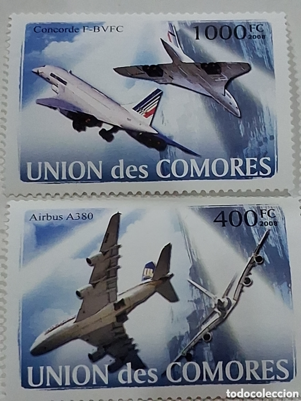 Sellos: Sello Comoras nuevo 2008. Aviones. Aviacion. Concorde. Airbus. Supersonico. Flota. Vuelos.