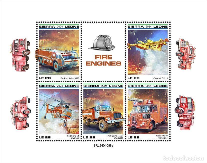 Sellos: Sierra Leona 2024 Mi. 18620-18624 hoja bomberos camiones aviones