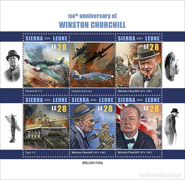 Sellos: Sierra Leona 2024 Mi. 18520-18524 hoja Winston Churchill Segunda Guerra