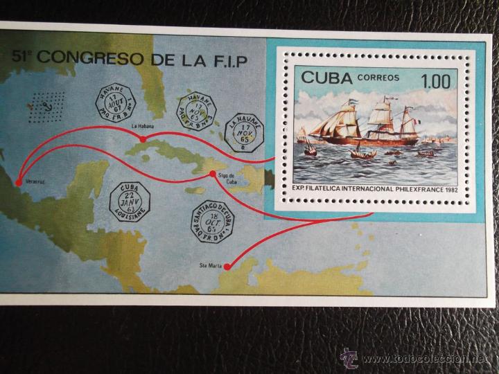 Sellos: Cuba. HB 71 Philexfrance'82. Gran velero a vapor: Louisiana**. 1982. Sellos nuevos y numeraci&oacute;n Yver