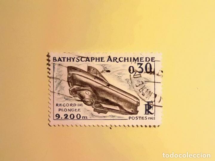 Sellos: FRANCIA 1963 - SUBMARINO - BATHISCAPHE ARCHIMEDE. - Foto 1
