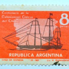 Sellos: SELLO POSTAL ARGENTINA 1965, 8 PESOS,CENTENARIO COLONIZACIÓN GALESA DE CHUBUT,CONMEMORATIVO,SIN USAR. Lote 149350138