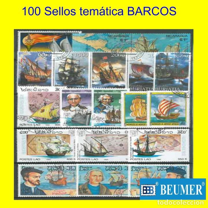 Sellos: 100 Sellos tem&aacute;ticos BARCOS - Foto 1