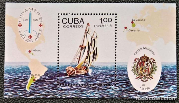 Sellos: Cuba. HB 69 Espamer'81. Veleros de los Correos mar&iacute;timos. 1981. Sellos nuevos y numeraci&oacute;n Yvert.