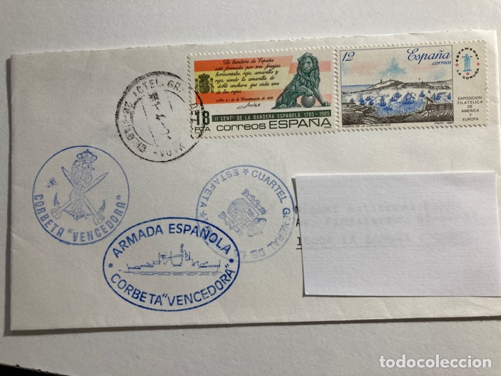 Sellos: Sobre Corbeta Vencedora. Estafeta Cuartel General de la Armada. - Foto 1