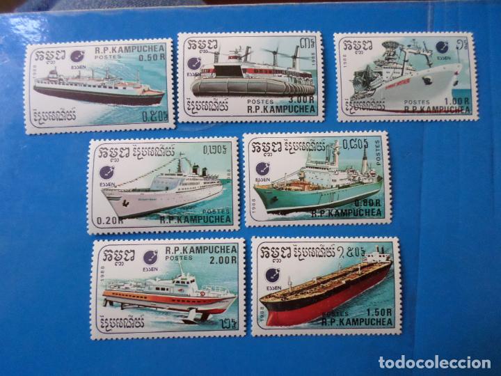Sellos: kampuchea, camboya, 1988, barcos - Foto 1