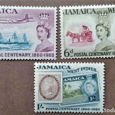 Sellos: JAMAICA. 185/87 CENTENARIO DEL SELLO JAMAICANO. BARCO, AVIÓN, CARRETA ANTIGUA, CAMIONETA. 1960. SELL. Lote 380645359