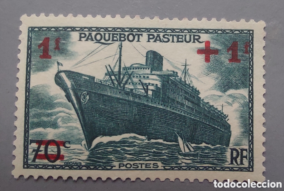 Sellos: FRANCIA sello barco Paquebot Pasteur - Foto 1