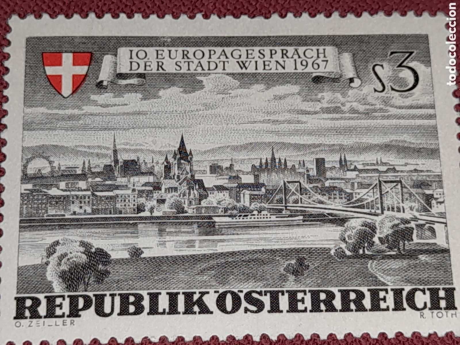 Sellos: Sello Austria nuevo 1967. 10 coloquio Viena. Puerto. Puerte. Barco. Ferry. Arquitectura. Vistas. Es