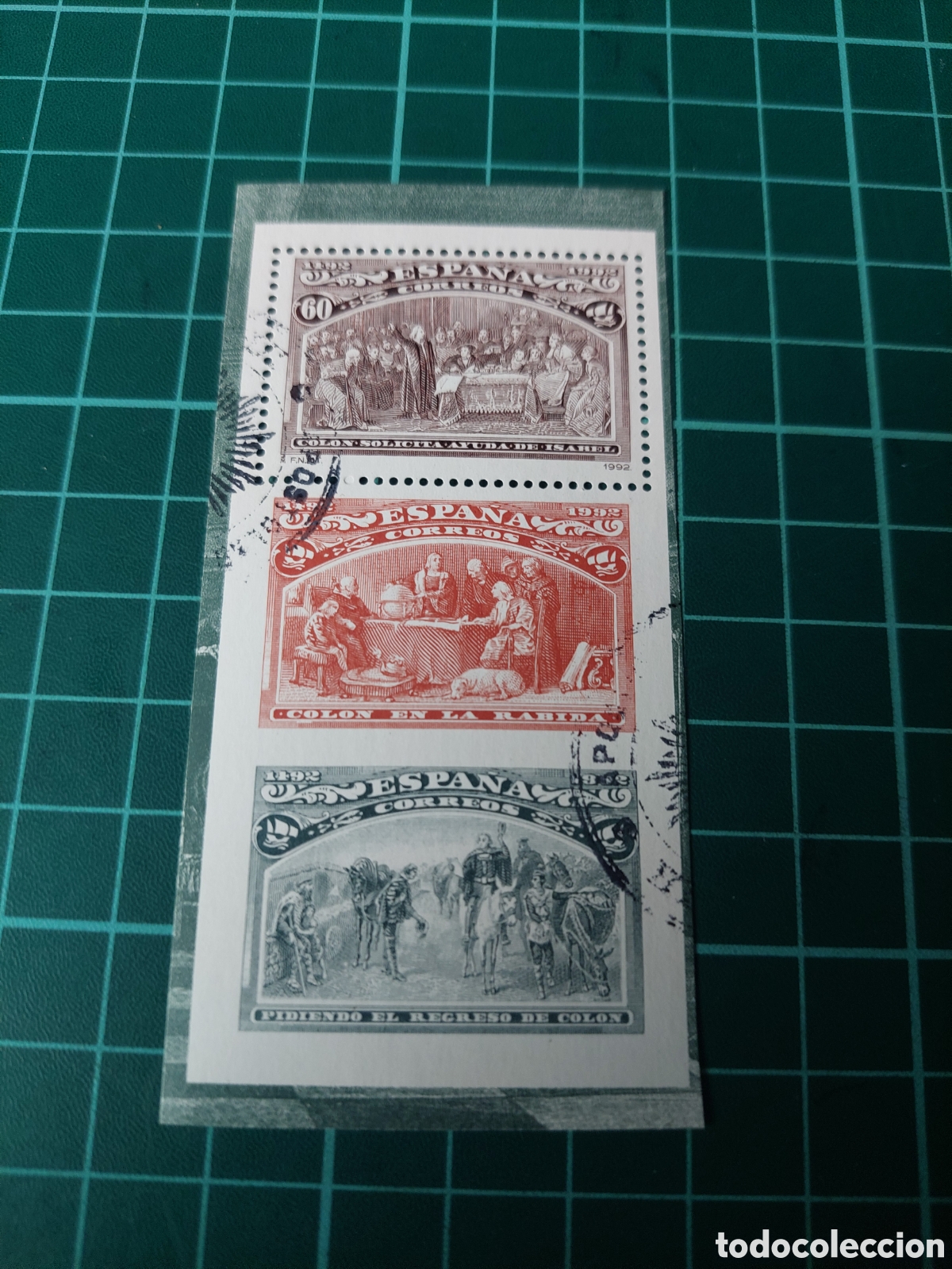 Sellos: EDIFIL 3205 USADA CON BANDELETA VIAJES DE COLON SOLITANDO APOYO REAL 1992