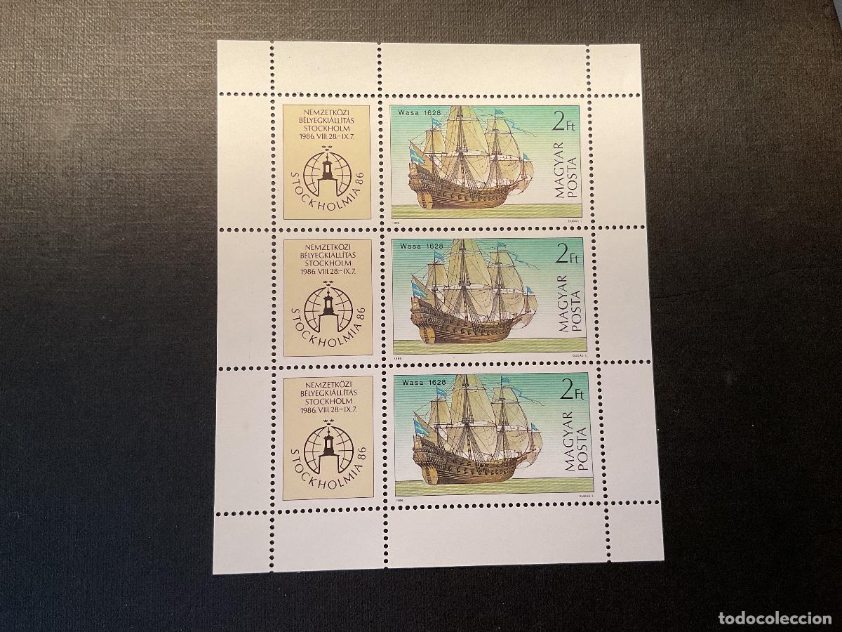 Sellos: HUNGRIA N&ordm; YVERT 3047*** MINIPLIEGO A&Ntilde;O 1986. BARCO WASA, EXPOSICION FILATELICA EN ESTOCOLMO