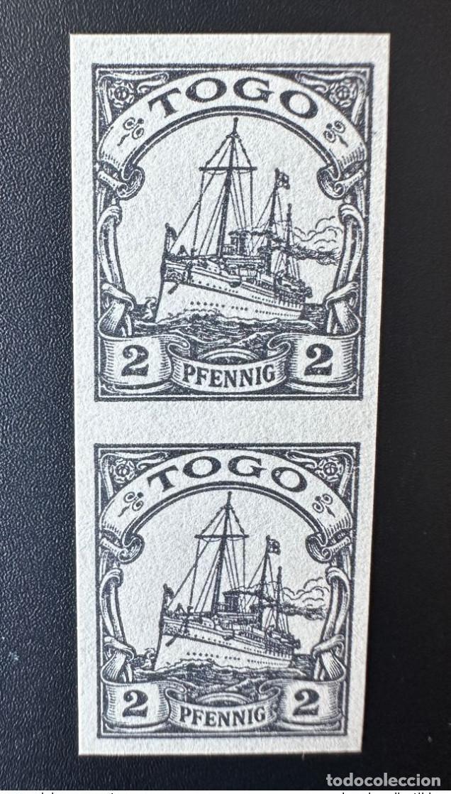 Sellos: Par vertical ND de 2 peniques Togo 1900 SMS Hohenzollern Schiff a prueba barco