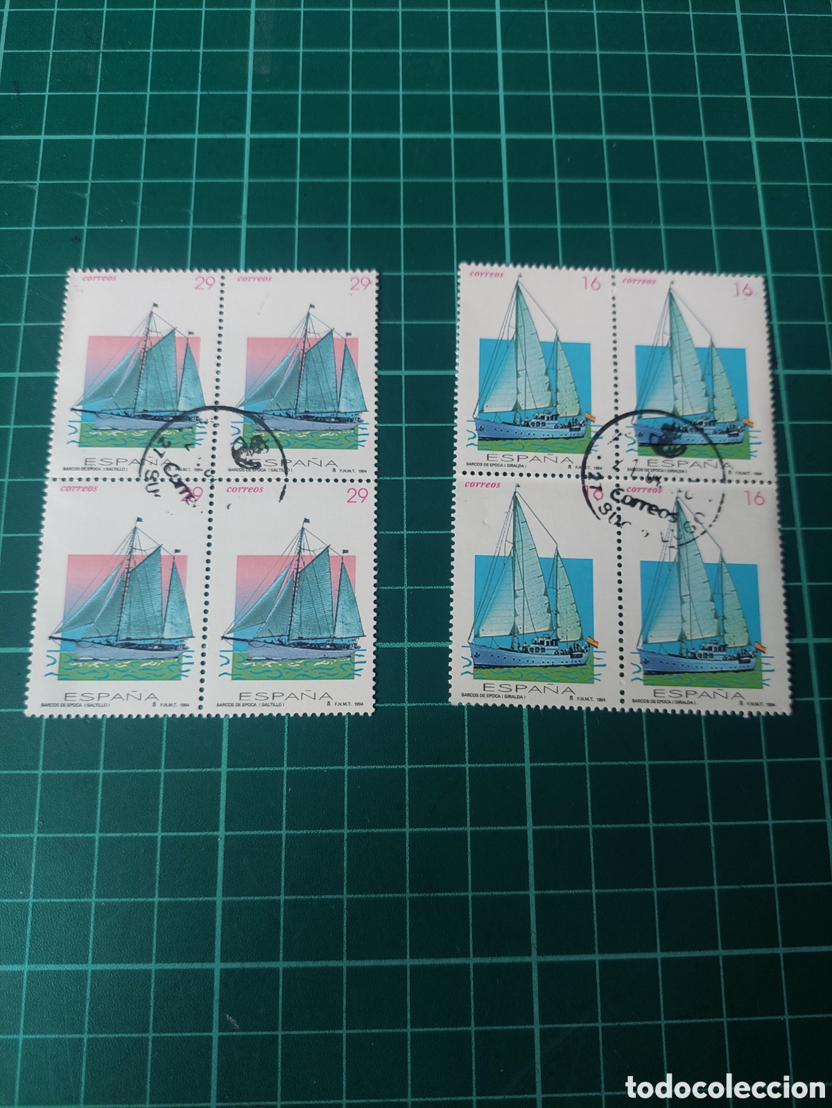 Sellos: 1994 EDIFIL 3314/5 BLOQUE CUATRO BARCOS USADOS LUJO SALTILLO,GIRALDA TRASPORTES