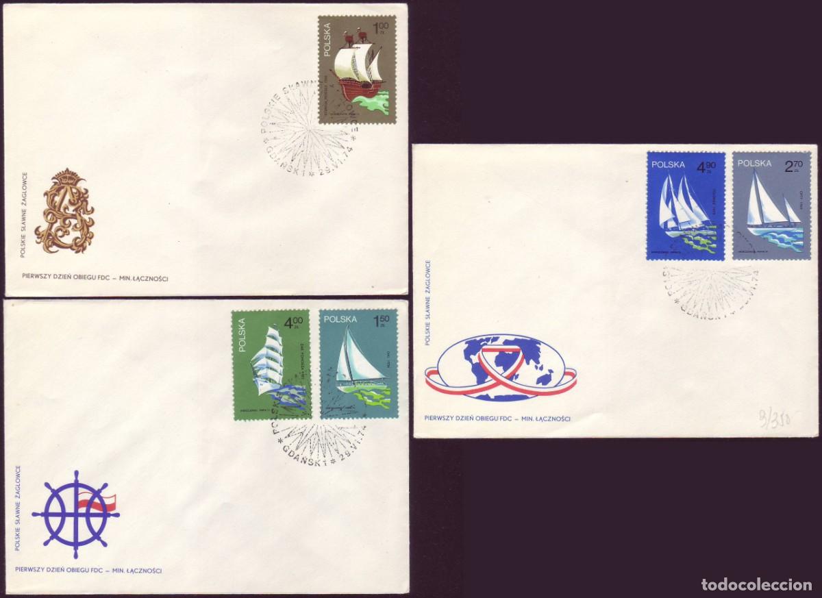 Sellos: 3 FDC Polonia, 1974 | Famous ships | Yv: 2157/61 - Mi: 2317/21 - Sc: 2038/42