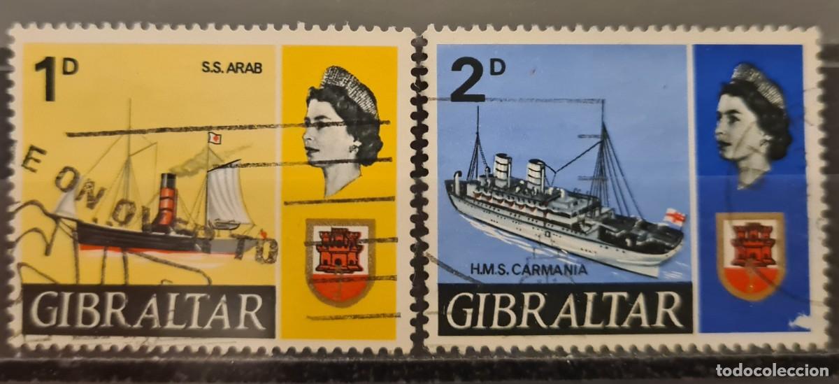 Sellos: Serie de sellos usados de Gibraltar 1967-69: Elizabeth II y barcos