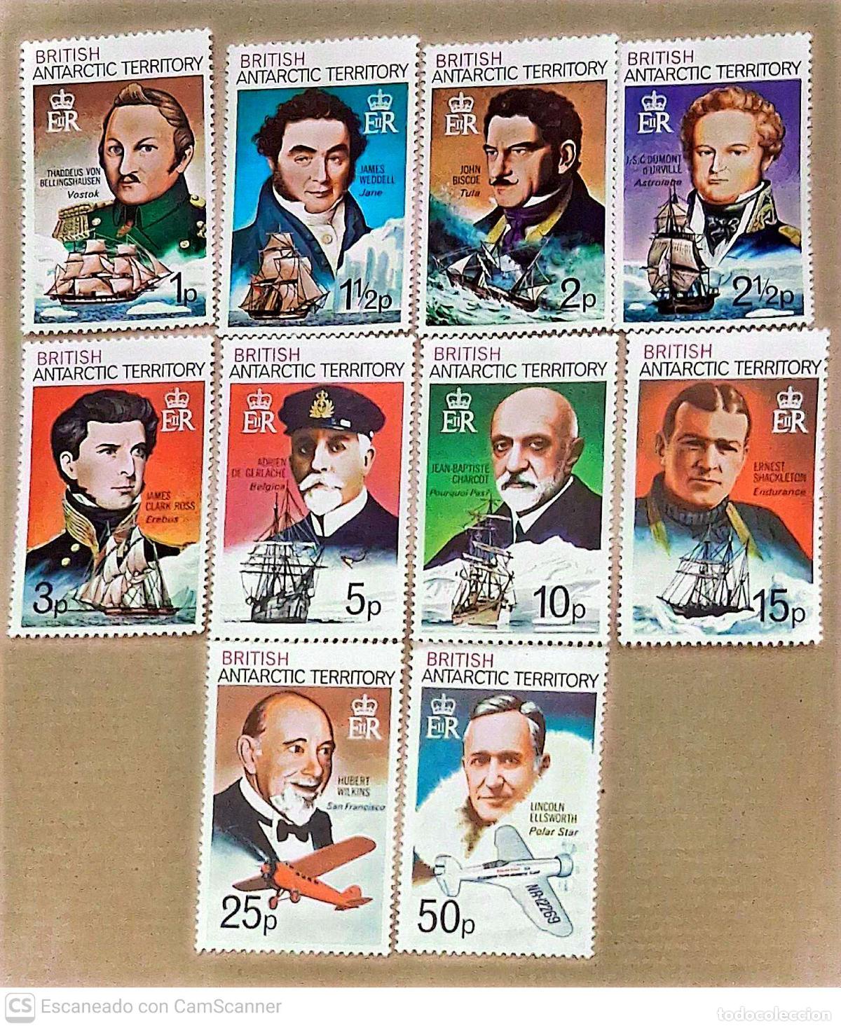 Sellos: Territorio Ant&aacute;rtico Brit&aacute;nico. 46/50, 52, 55/58 Personajes c&eacute;lebres: Navegadores y aviadores (10 Se