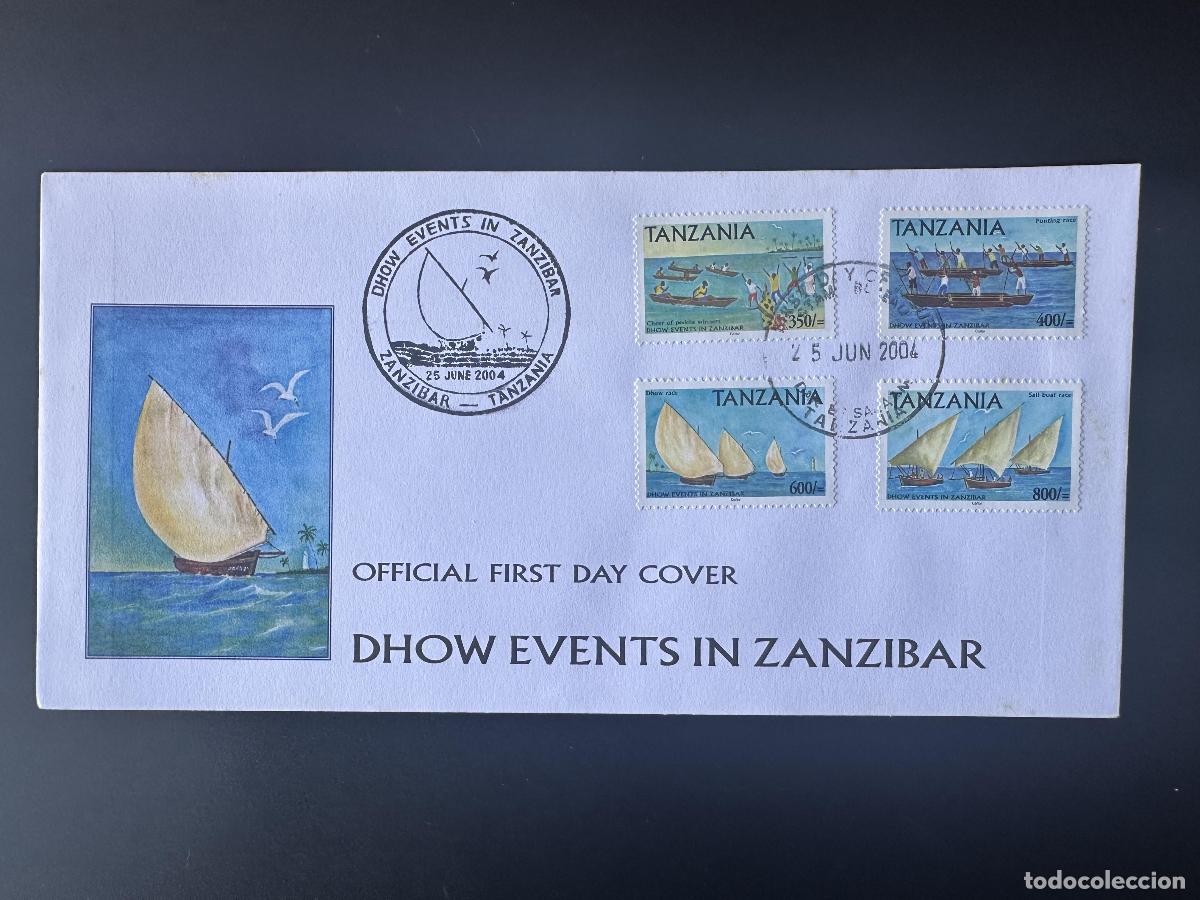 Sellos: Tanzania 2004 Mi. 4154 - 4157 FDC primer d&iacute;a eventos en dhow barco para p&aacute;jaros Zanz&iacute;bar