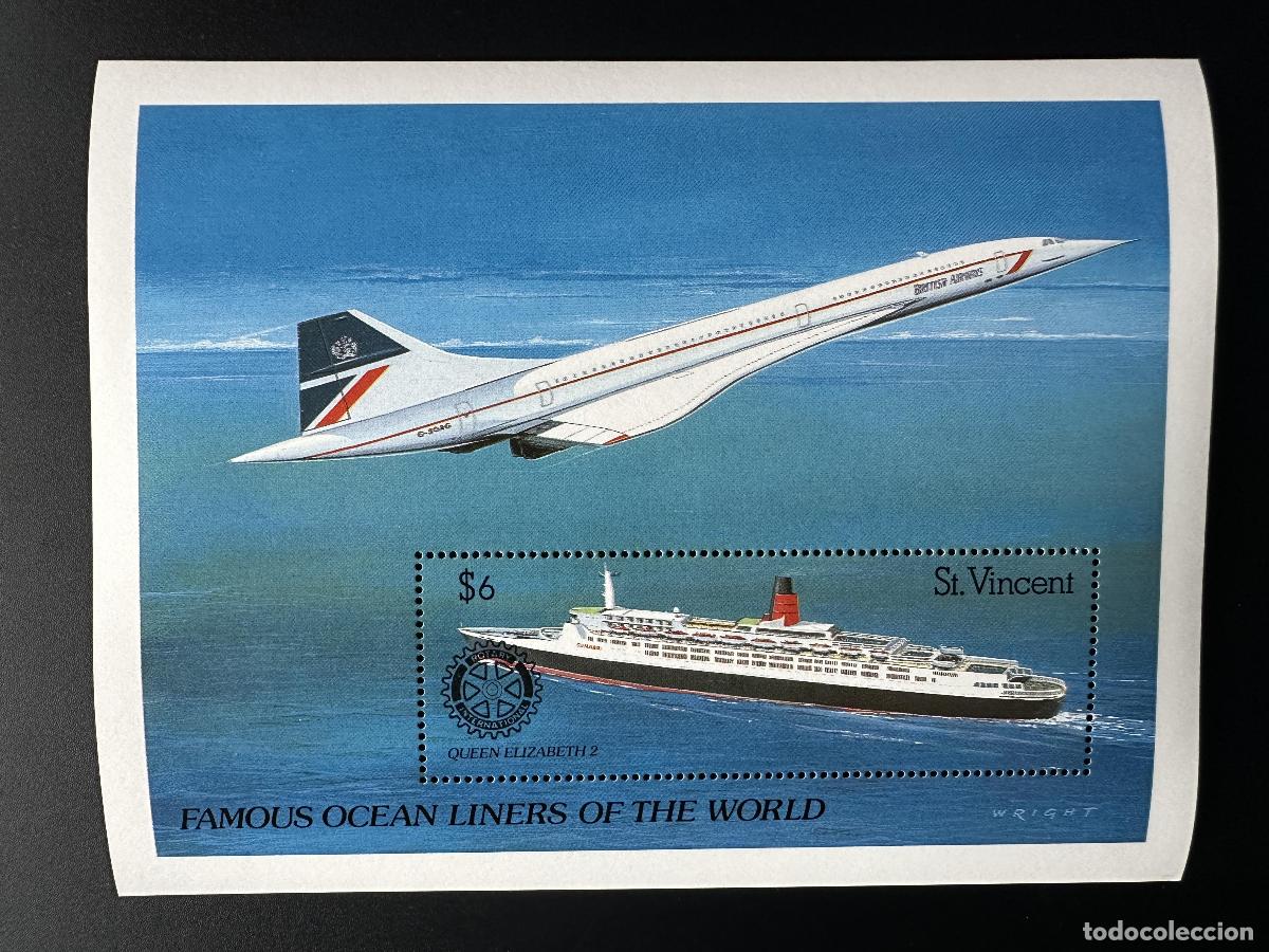 Sellos: San Vicente 1990 Mi. Bl. 105 sobrecargado. Rotary Club Concorde Queen Elizabeth 2
