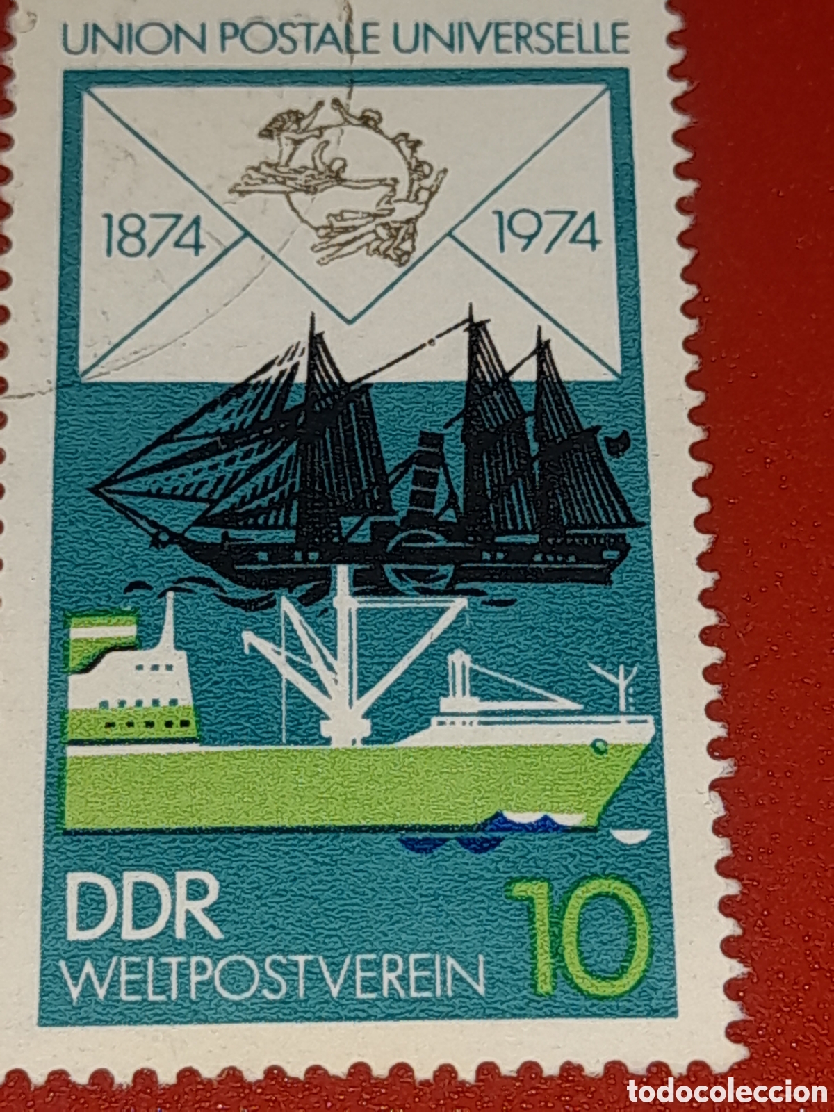 Sellos: Sello Alemania, DDR nuevo 1974. 100Aniv Uni&oacute;n Postal Universal. Barco. Velero. Navio. Flota.