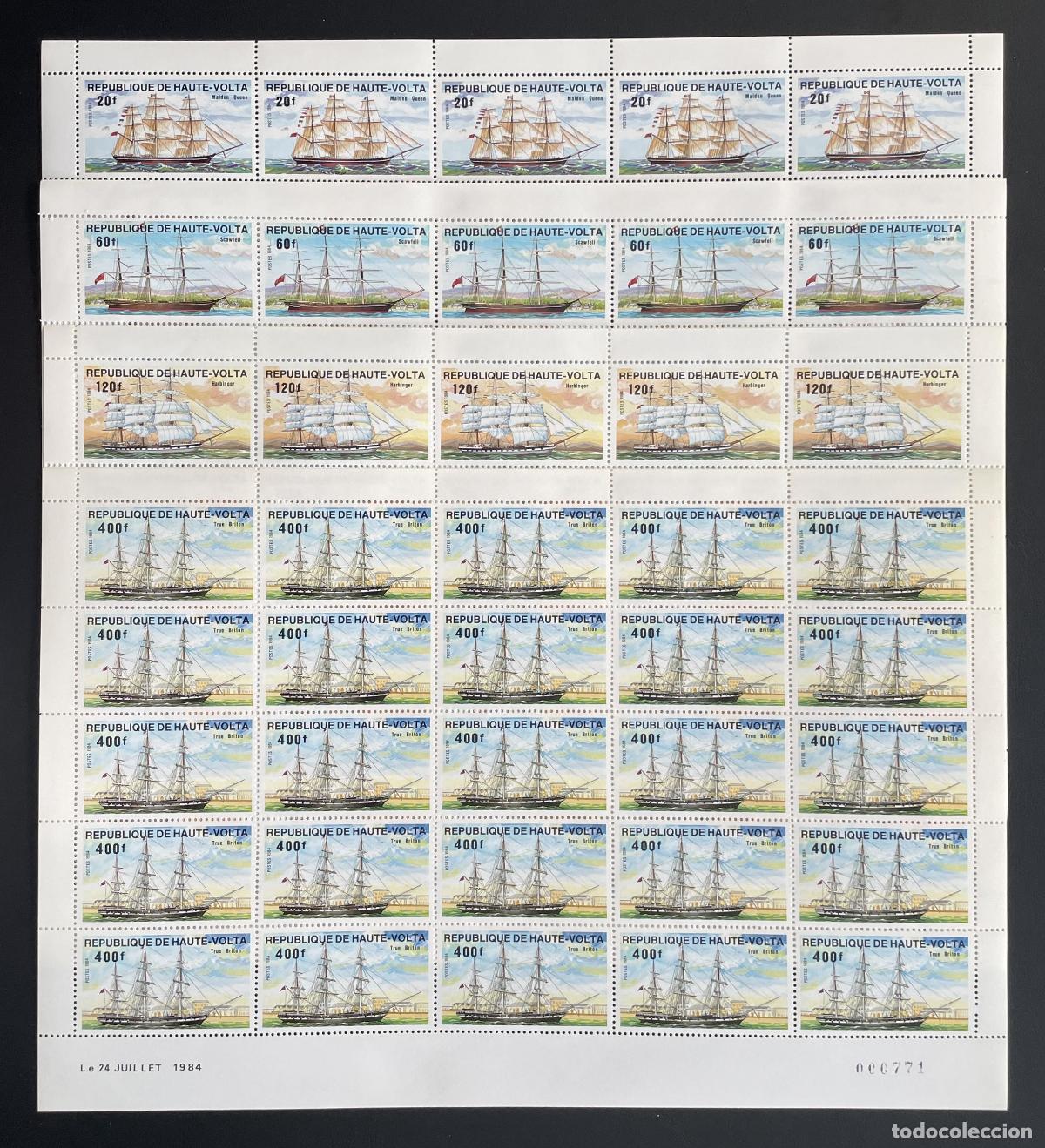 Sellos: Alto Volta 1984 YT 628-631 bloque veleros barcos nav&iacute;os marina