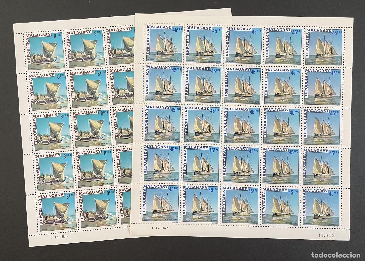 Sellos: Madagascar 1975 YT 576-577 tabla piragua dhow velero barco