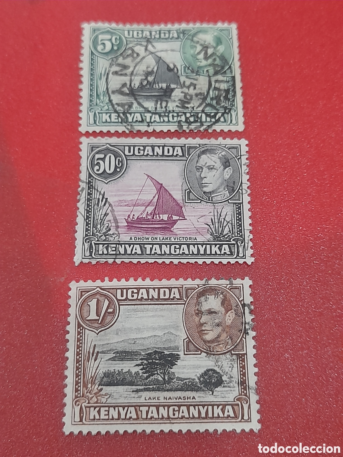 Sellos: Sello (3/20) Kenia - Uganda - Tanganika mtdo 1938. Rey Jorge VI. Barco. Velero. Naturaleza.