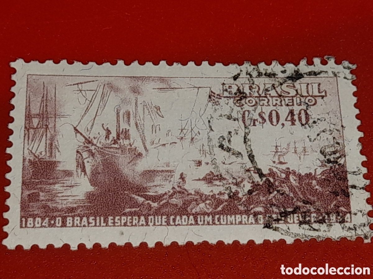 Sellos: Sello (+/2v) Brasil mtdo/udo 1954. 150Aniv nacimiento almirante Barroso. Barco. Velero. Navio. Buqu