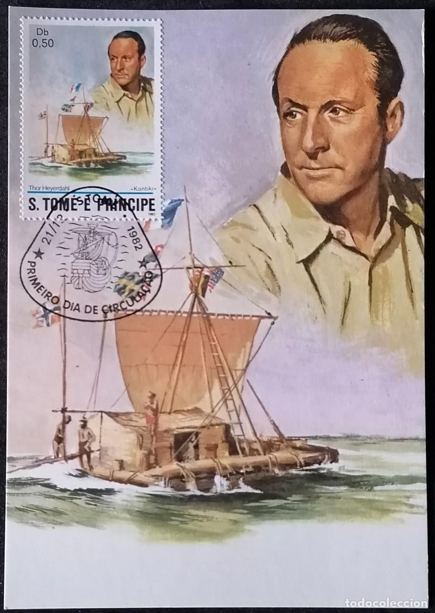 Sellos: SANTO TOM&Eacute; 1982 - TARJETA M&Aacute;X / T. HEYERDAHL .
