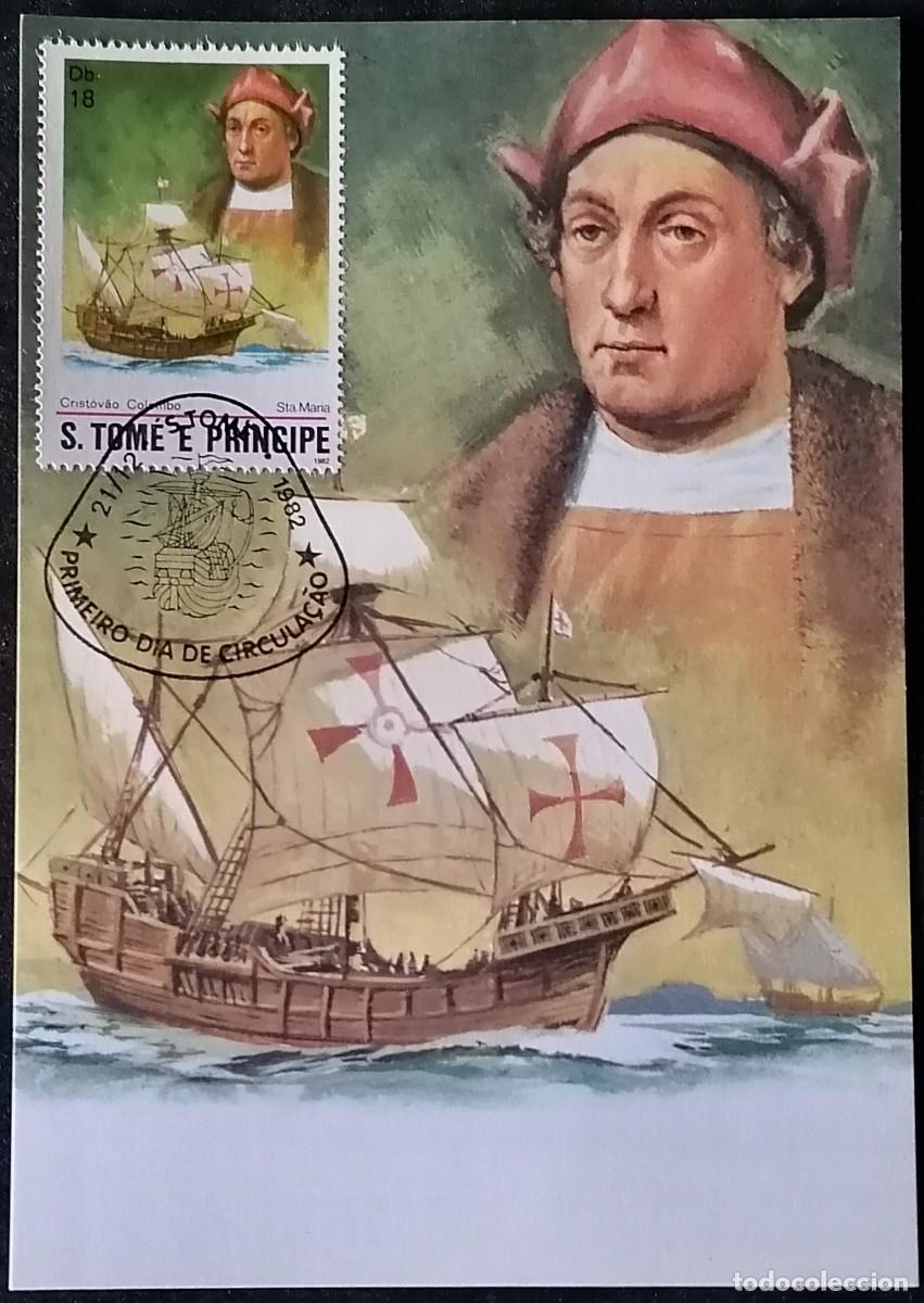 Sellos: SANTO TOM&Eacute; 1982 - TARJETA M&Aacute;X / C. COL&Oacute;N .