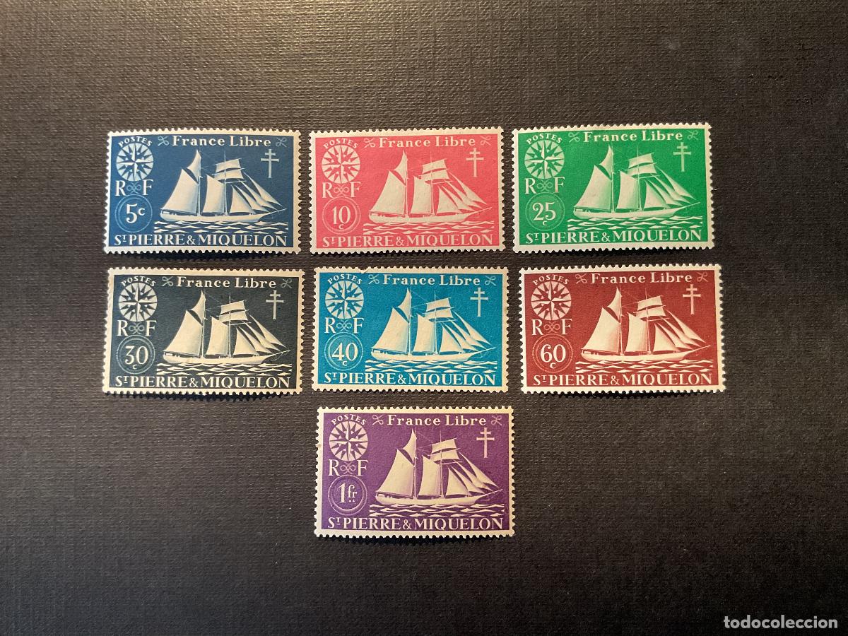 Sellos: SAN PEDRO MIQUELON N&ordm; YVERT 296/2** A&Ntilde;O 1942. BARCO. SERIE DE LONDRES. SERIE INCOMPLETA CON CHARNELA