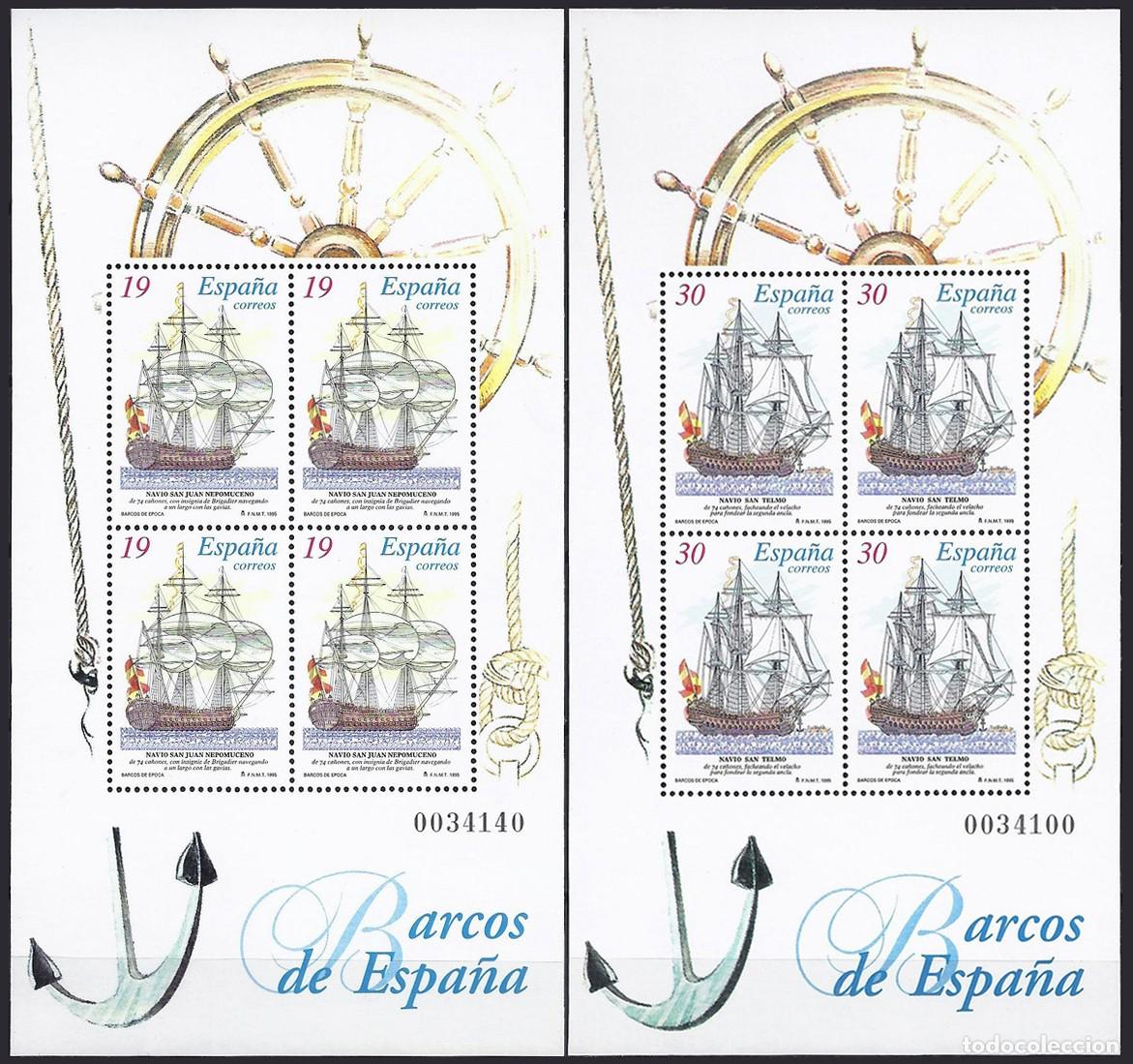 Sellos: 2 HB Espa&ntilde;a, 1995 | Barcos de &Eacute;poca | Ed: 3352/3, Yv: B63/64, Mi: B57/58 MNH **