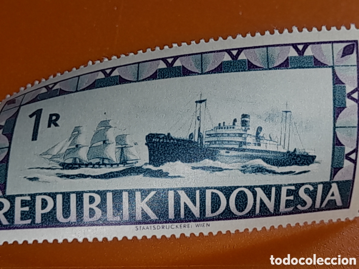 Sellos: Sello (1/5v) Indonesia nuevo 1949. Fin bloqueo naval. Barco. Velero. Flota.