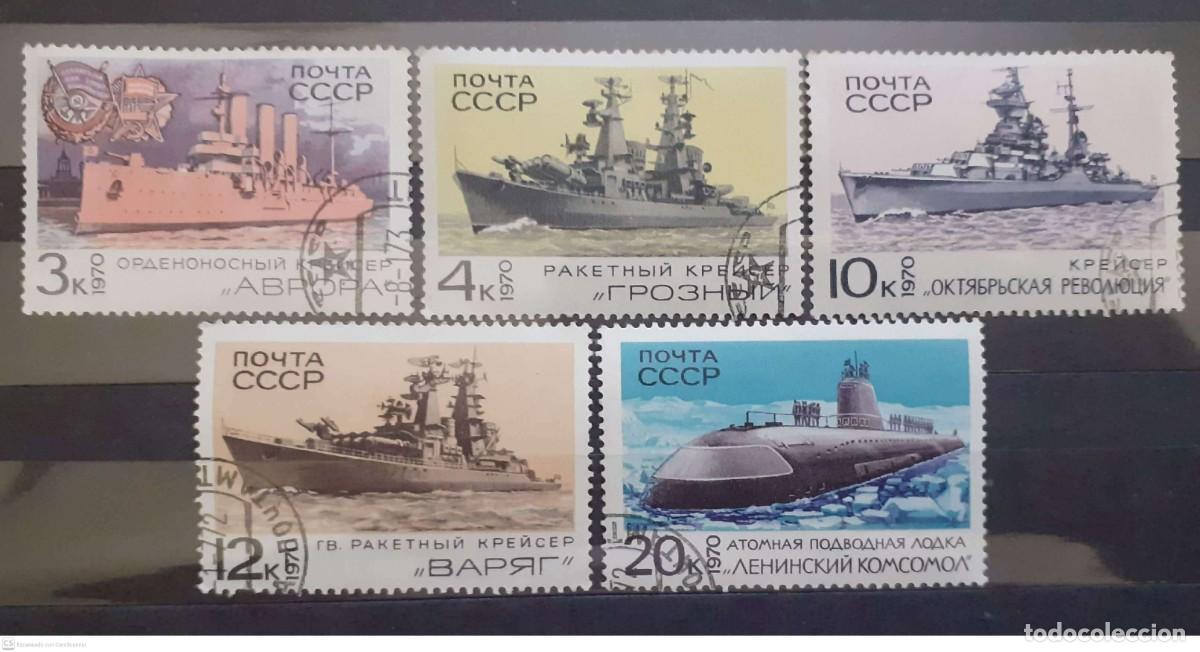 Sellos: RUSIA (URSS) n&ordm; 3637/41&ordm; Buques de guerra. Serie completa