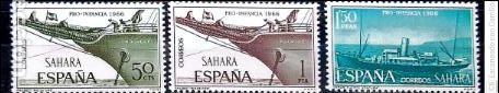 Sellos: Sahara. 249/51 Pro-Infancia: Pauebote R&iacute;o de oro y Vapor Fuerteventura. 1966. Sellos nuevos y numera