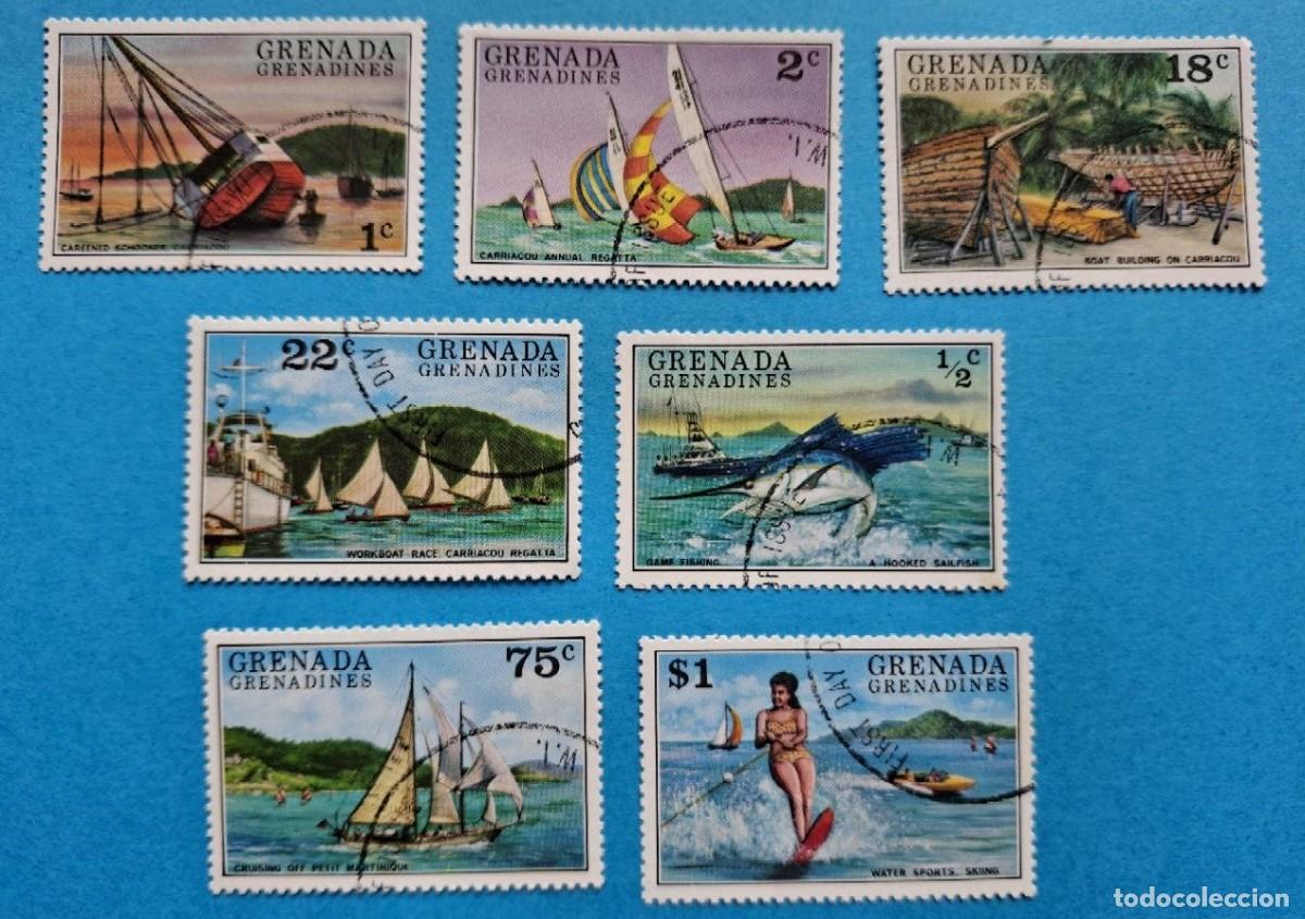 Sellos: 7 Sellos GRANADA GRANADINA 1994 (MI GD-GR 157-61) BARCOS con matasello