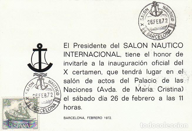 Sellos: A&Ntilde;O 1972, SALON NAUTICO DE BARCELONA, EN INVITACION A LA INAUGURACION
