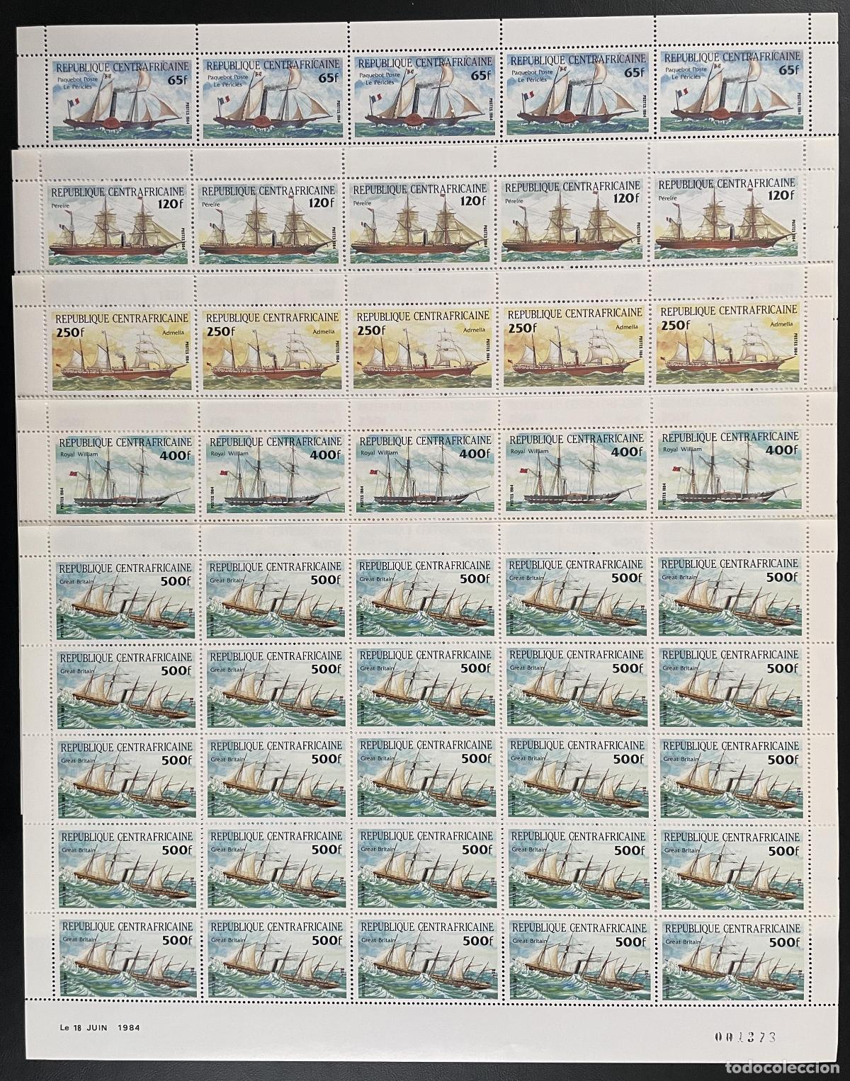 Francobolli: Rep&uacute;blica Centroafricana 1984 YT 625-629 tabl&oacute;n barcos veleros marinos mar&iacute;timos