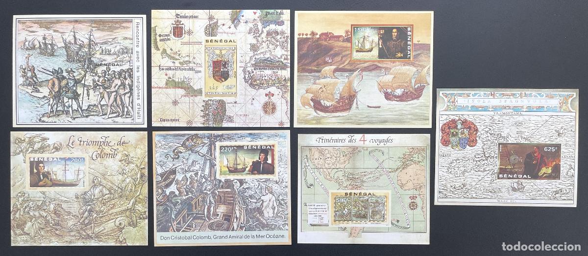 Sellos: Senegal 1991 Mi. Bl. 65 - 71 lujosos barcos con mapas de Crist&oacute;bal Col&oacute;n