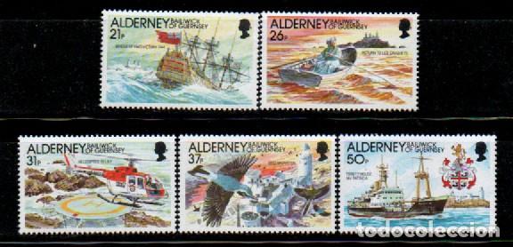 Sellos: Alderney (Gran Breta&ntilde;a) Ivert n&ordm; 49/53, Historia del faro de Casquets nuevo *** serie completa