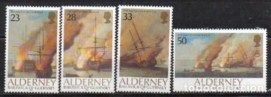 Sellos: Alderney (Gran Breta&ntilde;a) Ivert n&ordm; 55/8, 3&ordm; cent&ordm; de la batalla naval de La Hougem nuevo *** serIe com