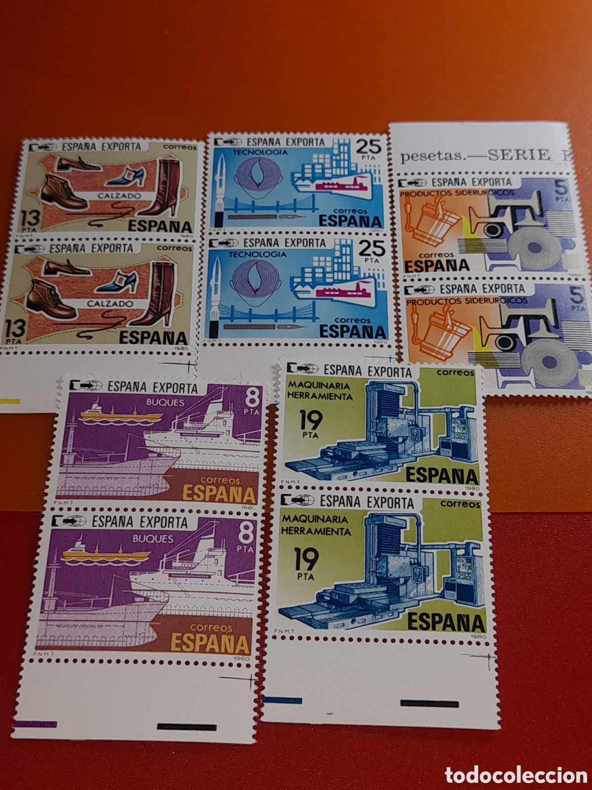 Sellos: Sello Espa&ntilde;a nuevo 1980. Exportaciones. Industria. Zapatos. Calzado. Barcos. Nave. Fundici&oacute;n.