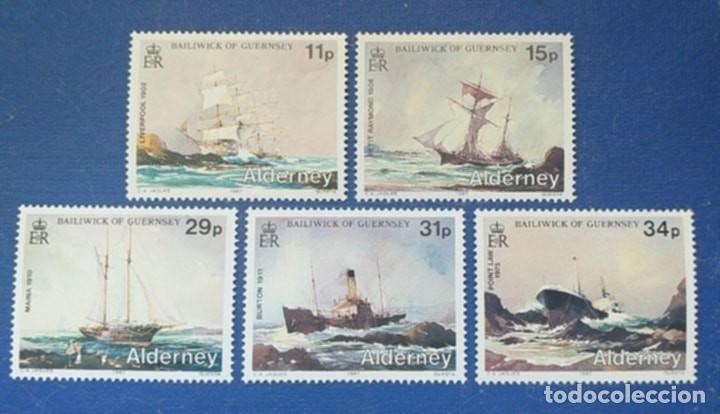 Sellos: Sellos Alderney 1987 32/36 Barcos. Naufragios 5v. Nuevos